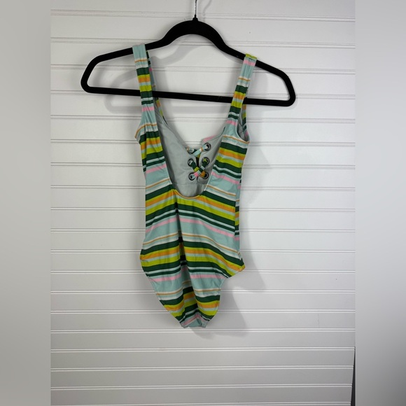 Aerie women’s one piece striped swimsuit with front tie lacing. Size XS - Picture 2 of 7